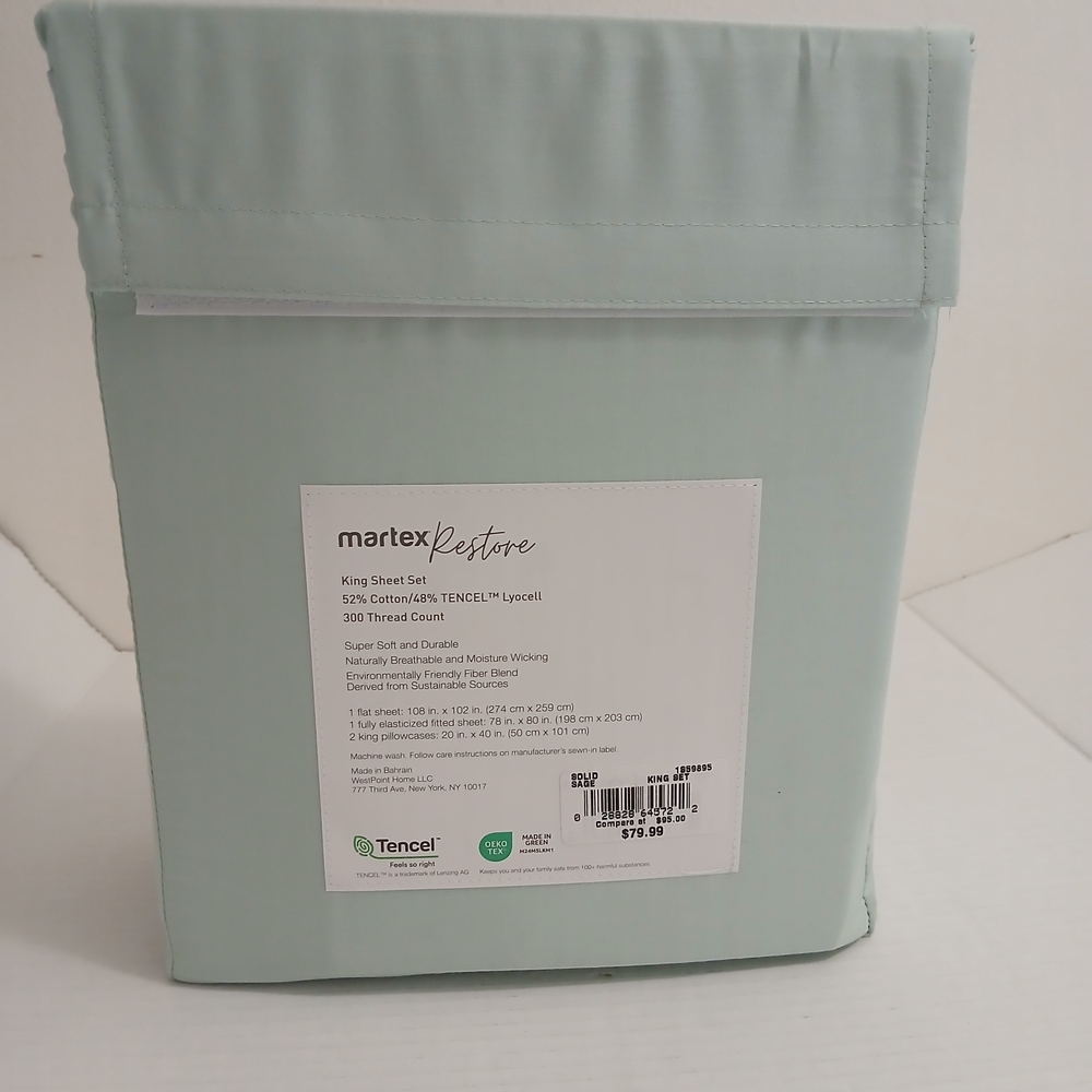 Martex Restore Solid Cotton and Tencel King Sheet Set 52% Cotton 48% Telcel New - Picture 2 of 6